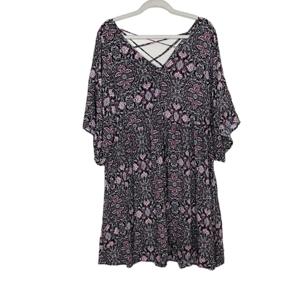 TORRID Floral Women’s Dress Bell Sleeve Size 2 Color Purple Black
